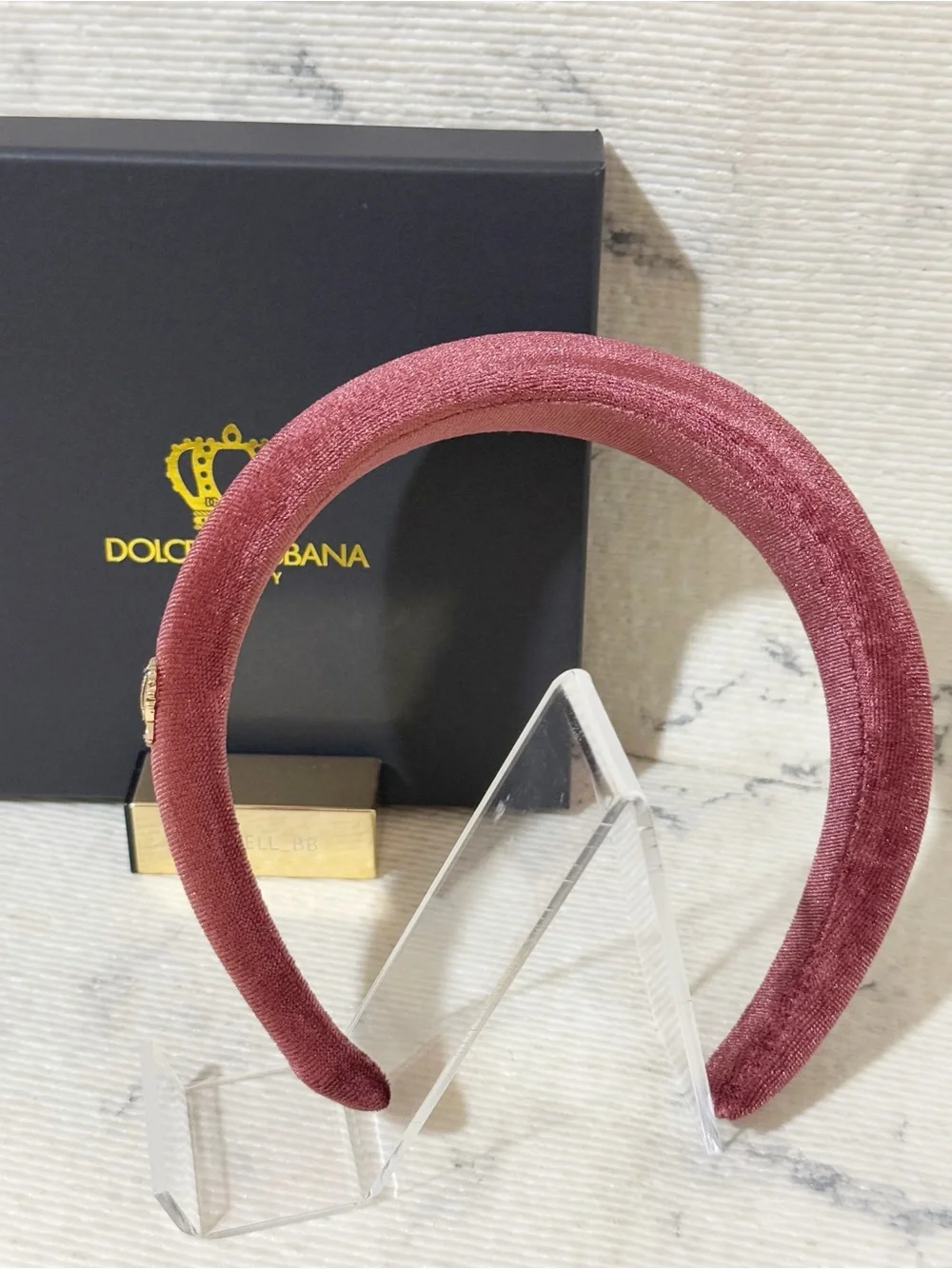 Dolce & Gabbana Beauty Burgundy Plush Headband with Dolce Queen Crown Pendant